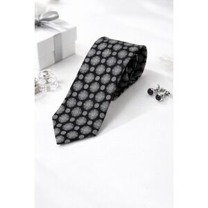 Italo Ferretti Men's Tie Black Silver Gray Silk 62" x 3 1/2" Made in Italy